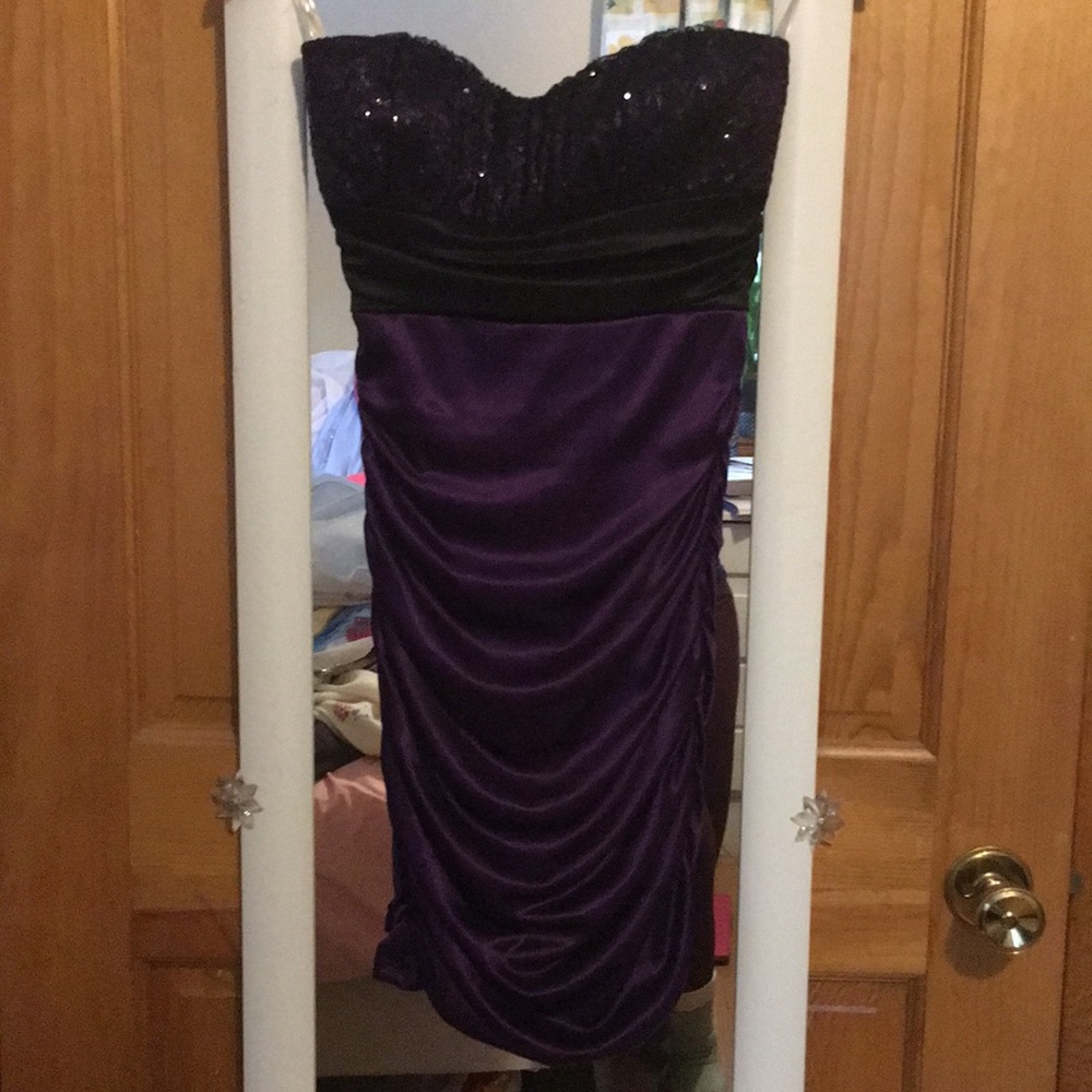 Purple satin cocktail dress